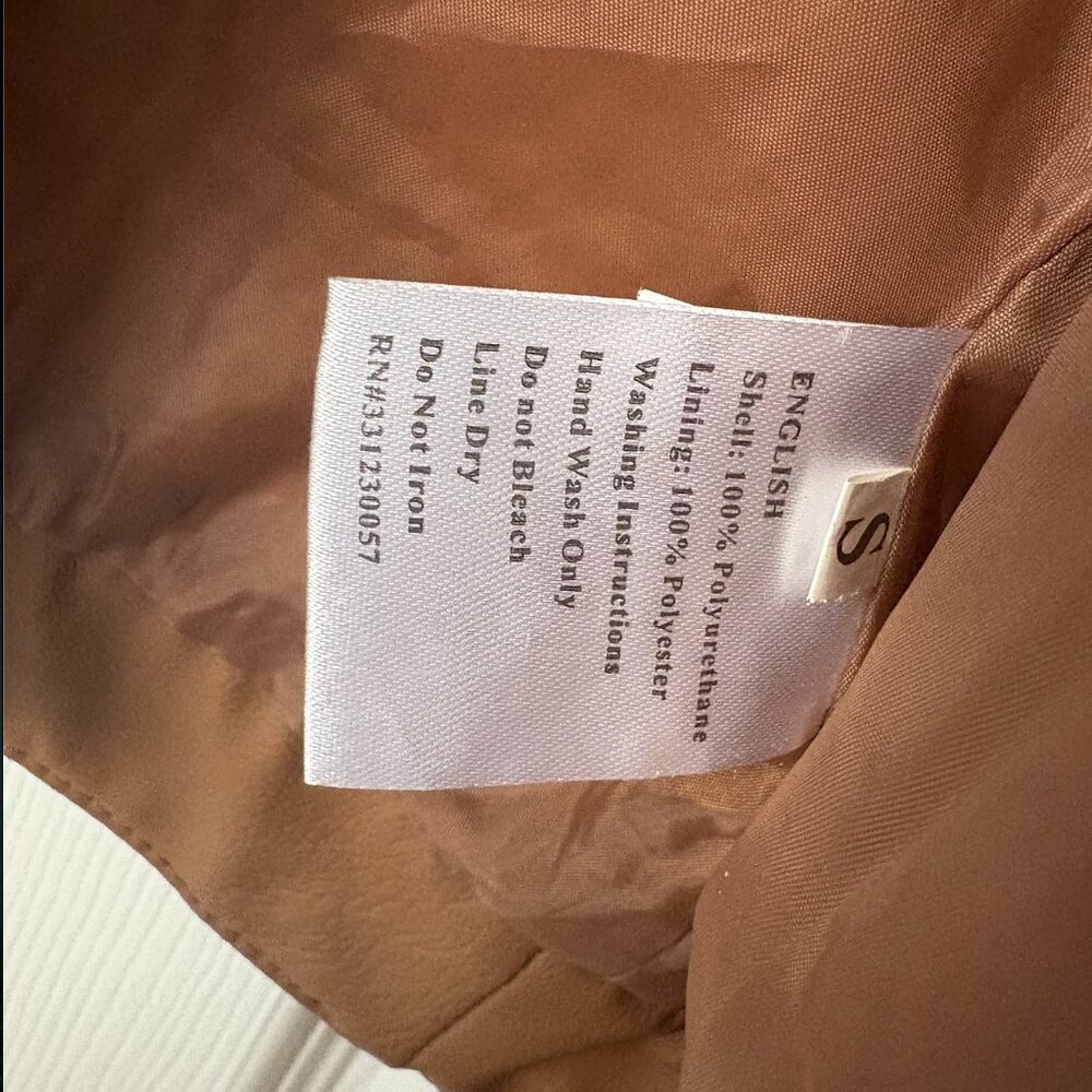 Brown Faux Leather Jacket | Size S (Fits Like a Medium) | Zip Front - Picture 7 of 7